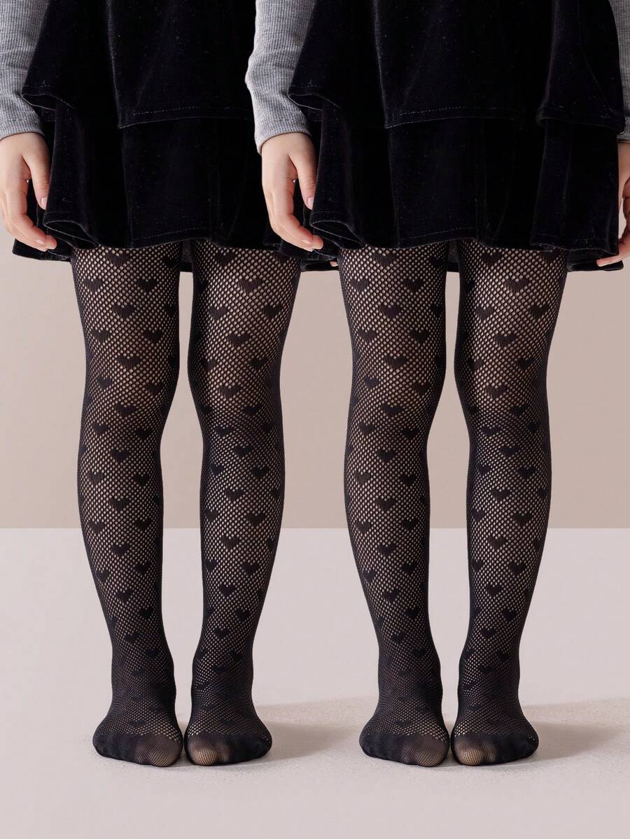 1/2 đôi quần tất mỏng màu đen cho bé gái/trẻ em, quần legging dễ thương, mềm mại, thân thiện với da, đa năng, họa tiết trái tim rỗng thời trang cá tính, thoáng khí, thích hợp cho đi học, mặc nhà, lễ hội, tiệc sinh nhật, mùa xuân/hè. - màu đen - Xem 1