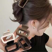 4Pcs Medium 4cm Square Hair Clips, Black White Khaki Brown Lightweight Plastic Hair Claws - Versatile Elegant Hair Accessories For Daily, Makeup, Vacation & Outfits - 4pcs - 查看 1