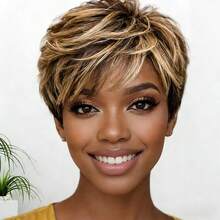 Women's Fashion Pixie Short Hair Wig, 180% Density Brazilian Remy Human Hair, Layered, P4/27 Color, Suitable For Daily Wear, Parties And Festivals, Elegant Women's Wig - S4/27 - View 5