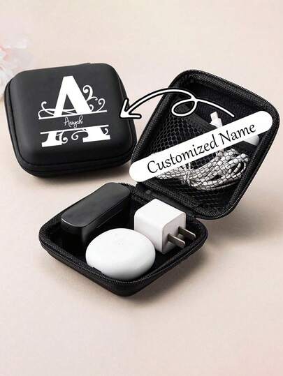 Caja de almacenamiento personalizada con nombre para accesorios digitales, estuche rígido para cable de datos, caja de almacenamiento para auriculares, productos personalizados, estuche protector para disco duro, bolsa con cremallera multifunción portátil para cable de datos