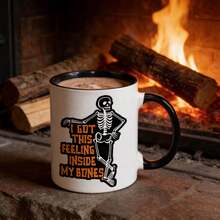 1 pieza Taza de cerámica con diseño de calavera de dibujos animados, taza para el hogar y la oficina, taza de café - Multicolor - Ver 1