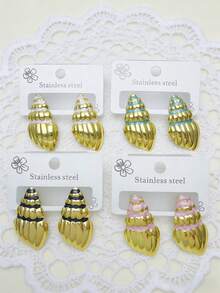 四对不锈钢海螺形耳钉，海洋主题设计，适合日常佩戴和参加派对。 - 彩色 - 查看 11