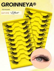 GROINNEYA 9 Pairs Natural Makeup Strip Half Eye Lashes Glam Volume Lashes D Curl Wispy Soft Half Lashes 3D Criss-Cross Semi-Eyelashes Downy Lightweight False Lashes,Random Style,Suitable For Dates And Daily,Versatile Makeup Look - fox eye lashes - View 4