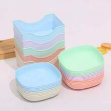 11-Piece Square Plate Set With Holder, Non-Food Contact Plastic Snack And Breakfast Plate, Essential Kitchen Accessories - Multicolor - View 4