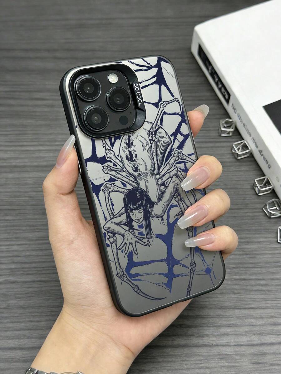 暗黑哥特风格蜘蛛女巫插画艺术手机壳，哑光磨砂材质，高精度黑白线条雕刻印刷工艺；神秘诡谲的视觉冲击力与暗黑美学氛围完美融合 - 彩色 - 查看 1