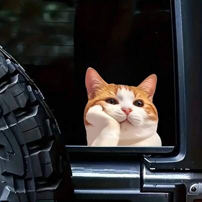 Adorable Orange Cat Window Decal - Whimsical Animal Sticker For Home & Car Decor, Easy Peel-And-Stick, Plastic