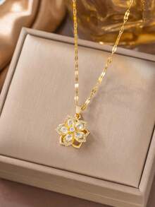 1 chiếc dây chuyền mặt hoa thanh lịch, kiểu dáng sang trọng và thời trang, thích hợp cho hẹn hò, làm quà tặng và đeo hàng ngày (Đóng gói trong túi OPP) - Vàng - Xem 3