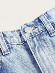 Girls Baggy Wide Leg Ripped Denim Jeans High Waist - Ripped Light Blue-900 - View 6