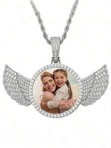 1pc Custom Picture Necklace, Hip Hop Style Personalized Pendant Necklace Jewelry With, Angel Wings Necklace With Pendant Custom Image Jewelry The Best Gift For Couples, Friends And Parents Gift Silver Stylish, Fall Fashion, Casual, Contracted, Simple, Unisex, Hipster Custom, Personalized, Unique Ideal Gifts For Him Girlfriend, Mom, Family - Nhiều màu - Xem 5