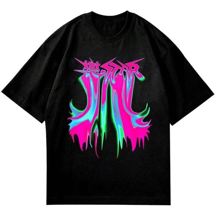 SKZ Rock Star Album Merch T Shirt Felix Jisung Hyu1njin Minho Bangchan Changbin Concerts Tee Unisex Tops - 黑色 - 查看 1