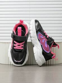 1 Pair Girls' Colorblock Comfortable Breathable Versatile Lightweight Outdoor Sports Shoes, Fashion Casual Sneakers, Suitable For All Seasons - Black - View 6