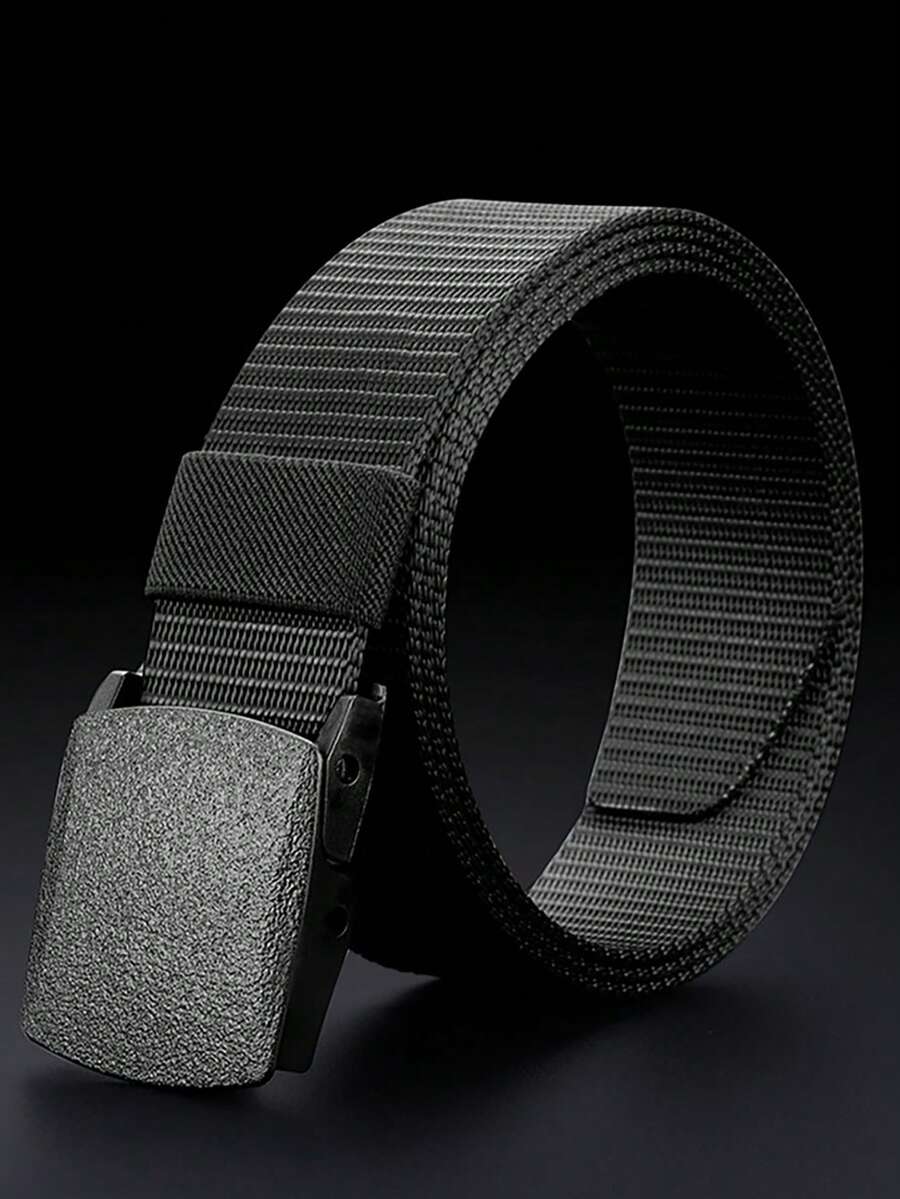 حزام نسائي/رجالي قابل للتعديل الطول، بدون معدن، قماش نايلون كاجوال، لون أحادي - الأسود - مشاهدة 1