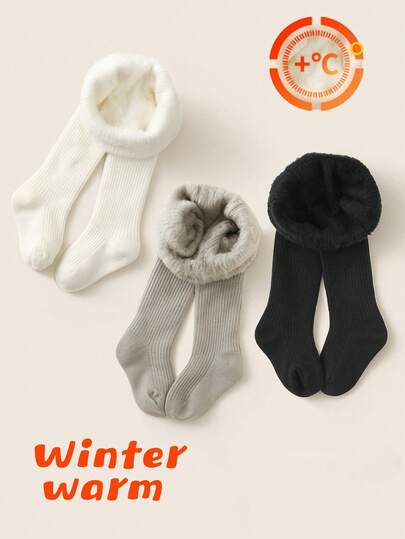 paquete de 3/1 Mallas térmicas acanaladas para niñas pequeñas, negro/blanco/gris clásicos, suaves y cómodas, leggings de moda y versátiles, adecuadas para uso diario y vacaciones de otoño/invierno para niñas pequeñas
