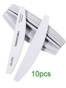 5pcs Half Moon Shaped 100/180 Grit Wooden Nail Files, Double-Sided Sandpaper Nail Buffers, Washable And Reusable, Suitable For Natural Nails, Home And Salon Use, Nail Polishing Block - Light Grey - View 12