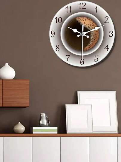 1pc Whimsical Coffee Cup Silent Wooden Wall Clock - Decorative Kitchen Wall Art, Cafe-Inspired Hanging Watch For Bedroom, Living Room, School, Birthday Party Decoration - Unique Gift Idea For Coffee Lovers
