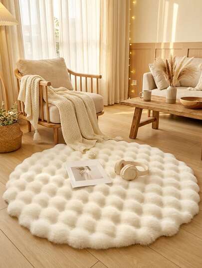 1 pieza Alfombra redonda blanca suave y esponjosa, cómoda para dormitorio, sala de estar, estudio, oficina, entrada, se puede usar como alfombra de piso o alfombra de dormitorio, lavable y antideslizante, alfombra linda, adecuada para decoración del hogar durante todo el año, ideal para uso en interiores, alfombra de lujo minimalista para sala de estar, alfombra redonda para dormitorio