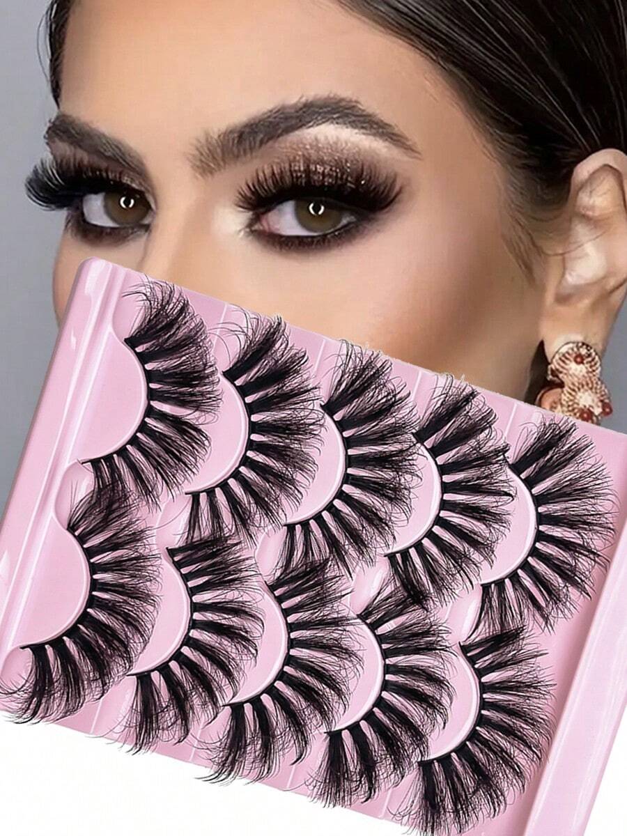 5 Pairs Of 25mm Giant Fluffy False Eyelashes! 8D Dramatic Extension, Simulation Thick And Dense, Shining Throughout The Entire Field - Black - View 1