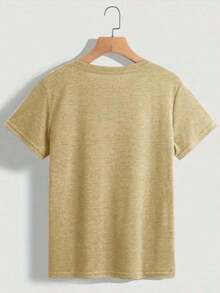 Camiseta Feminina Estampa Pirâmide e Lua Básica Estampa Delicada 100% Algodão - Caqui - Visão 3