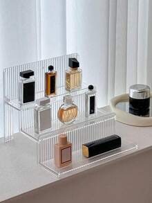 1pc 3-Tier Transparent Acrylic Storage Rack, Multi-Function Kitchen Tea Bag & Spice Organizer, Detachable Makeup & Miscellaneous Display Shelf, Wall-Mounted Or Countertop Bathroom Vanity Cabinet - Transparent - View 2