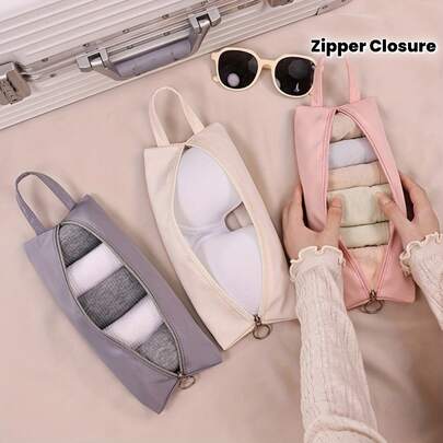 1pc Underwear & Lingerie Organizer Bag With Zipper Closure - Nylon Travel Storage Case Suitable For Bras, Panties, Socks - //