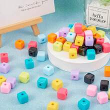 90Pcs Pastel Acrylic Cube Beads For Bracelet Making Candy Color Square Spacer Beads Assorted Rainbow Cube Pony Bead Bulk For Jewelry Making Gift Idea Best For Gift - 彩色 - 查看 2