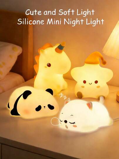 Cute Silicone Tap Light, New Cartoon Rechargeable Panda Tap Night Light, Bedroom Bedside Atmosphere Lamp, Suitable For Holiday Decoration, Christmas, Romantic Christmas Night, Suitable For Various Scenes, Creating A Warm Atmosphere, Living Room, Bedroom, Bathroom, Travel Supplies, Wedding, Party, Birthday, Gift For Men, Mom, Dad, Best Friends, Teachers, New Year, Accessories, Fun Gift, Comes With Data Cable