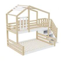 Bunk Bed, 90 X 200 Cm, In Pine, With Window, Headboard, Safety Rail And Storage Steps, Natural Finish - Natural Color - View 8