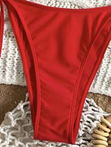 3pcs Red Leopard Print Bikini Set With Tie Front Cover Up, Swimsuit For Women Vacation - Multicolor - View 5