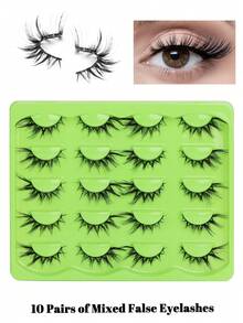 10对狐狸形斜角仿貂毛浓密睫毛，加长飞扬睫毛嫁接工具，合成假睫毛 - 黑色 - 查看 15
