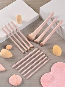 38件套专业化妆刷套装，包含柔软刷毛的化妆工具，包括化妆海绵、粉扑、硅胶化妆刷清洁垫、粉底刷、眼影刷、晕染刷和眉刷。 - 粉色 - 查看 2