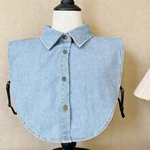 Women's Casual Cotton Denim Detachable Pointed Collar Shirt, Spring & Autumn - Blue - View 6