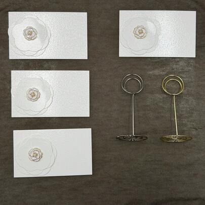 4pcs Reusable Signature Cards With 1 Gold And 1 Silver Metal Holders, Suitable For Birthday Parties, Seating Cards, And Drink Menu Cards