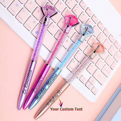 Customized Text Logo Diamond Crystal Ballpoint Pen, Colorful Rotating Crystal Pen, Elegant Gift For Family, Friends, Teachers, Parents, Colleagues, Suitable For Back To School And Graduation Seasons