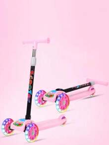 Scooter de 3 ruedas con altura ajustable, Patineta de empuje plegable con ruedas iluminadas, freno de pie en la rueda trasera - Rosa - Ver 5