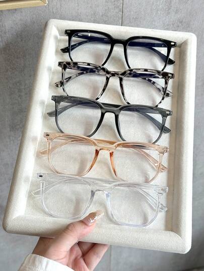 5副多色塑料几何全框轻便现代简约风格透明眼镜，适合女性日常、办公、节日、音乐节、约会以及各种脸型。