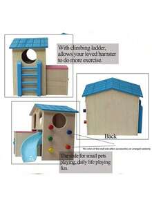 仓鼠别墅宠物小型动物藏身处，趣味攀爬梯滑梯木制小屋玩具，小型宠物咀嚼玩具 - 均碼 - 查看 7