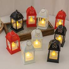 3/6pcs Plastic Mini Lanterns, Hollow Top Design For Easy Carrying, Flameless Warm Light, Retro LED Electronic Plastic Decorative Lamps, Home Decor Accents, Atmosphere Lights For Bedroom, Living Room, Camping, Outdoor, Dates, Picnics, Crafts - Hollow Out Four-corner Lantern - View 8