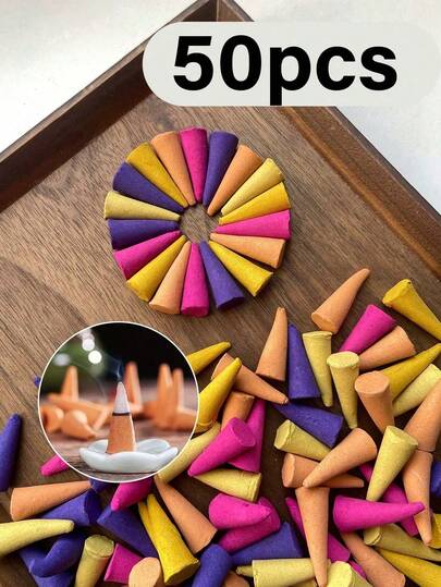50pcs Natural Cone Incense, Tower Incense, Agarwood, Lavender, Sandalwood, Jasmine, Rose, Osmanthus, Jasmine, Mugwort, Long-Lasting Fragrance, Suitable For Home Fragrance, Yoga, Meditation, Odor Removal, No Incense Burner Needed