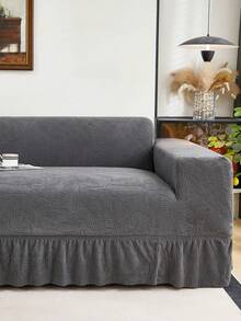 1 pieza Funda de sofá con estampado de hojas jacquard gris oscuro, protector de sofá elástico de envoltura completa, a prueba de polvo y resistente a la suciedad, lavable, sin incluir la funda de almohada - Gris Oscuro - Ver 7