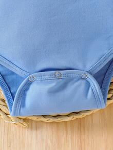 Baby Boy Letter Print Short Sleeve Casual Bodysuit, Summer - Blue - View 5