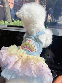 1件宠物连衣裙，欧美风格，可爱彩虹皇冠薄纱裙，适合小型犬猫，时尚舒适 - 彩色 - 查看 2