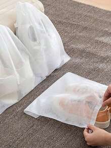 50 piezas/Set Bolsas de tela no tejida para zapatos, bolsas de viaje a prueba de polvo con cordón simple en blanco - Blanco - Ver 7