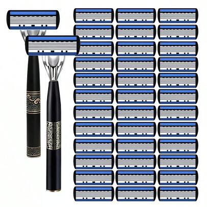 2026 Men's Shaving Razor With 6-Layer Precision Blades & Lubricating Strip - Contour-Fitting Facial Shaver For Beards, Mustaches, Chin Hair - For Smooth, Comfortable Shave - Ideal For Light Beige & For Grooming Routine