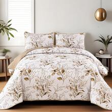 DJY 3 Pieces Queen King Size Gradient Aqua Flower Pattern Bedspread Coverlet For All Season,Soft Lightweight Microfiber Bedding Set,Wedding Items,Valentines Day Home Bed Room Decor,Easter Gifts,Mothers Day Gift,All Season - 棕色 - 查看 1