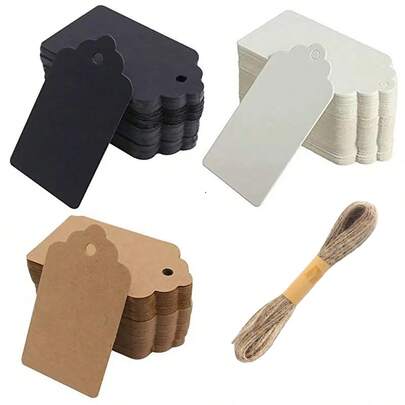 50/100/200 张空白牛皮纸标签，带绳，复古礼品包装标签，适用于婚礼派对、烘焙袋、服装卡片、logo标签、青少年用品，价格实惠，风格独特，迷你可爱，酷炫小玩意，新奇小物件。