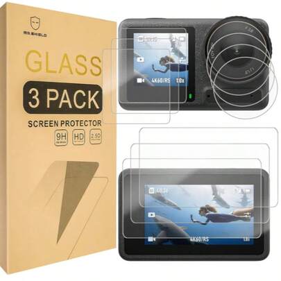 [Front + Lens + Back] 3 Packs/[9 Pcs] Screen Protector For Osmo Action 4/3, [9H Hardness Japanese Glass]