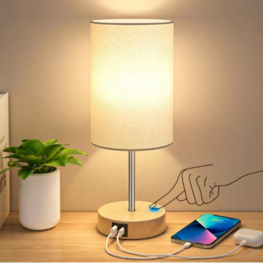 三档可调光触摸灯，带双充电座，适用于卧室、床头柜、客厅、办公室（含LED灯泡） - 美規A型插(110-127V) - 查看 1