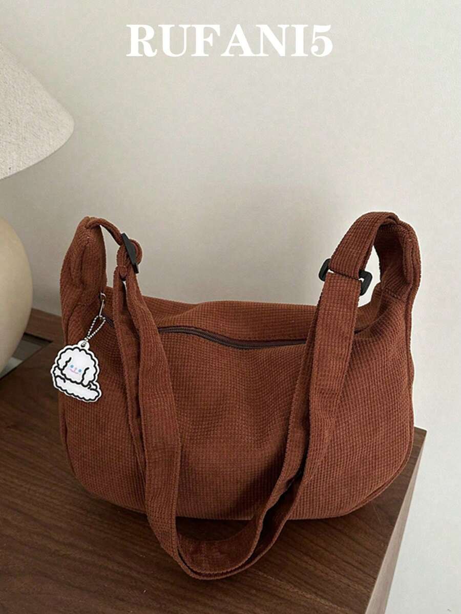 Bolsa Transversal Casual Feminina de Cor Sólida e Fofa para Uso Diário - Castanho - Visão 1