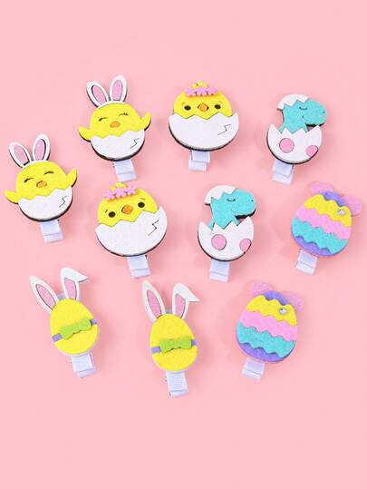 10个卡通兔子破壳而出小兔子发夹，刘海夹，时尚甜美可爱百搭休闲简约发饰，复活节派对装饰，礼物