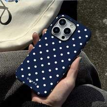 Navy Blue Base White Polka Dot Pattern 2-In-1 PC TPU Hard & Soft Case With Large Window, Compatible With IPhone 11 12 13 14 15 16 17 Pro Pro Max Air - Royal Blue - View 3